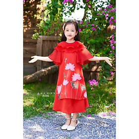 Áo dài tết cho bé gái mẫu Hoa sen tay phồng xinh xắn từ 12-40kg hàng thiết kế cao cấp