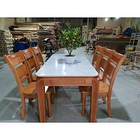 Mua Bàn ghế ăn mặt đá gỗ sồi màu xoan đào cho phòng bếp