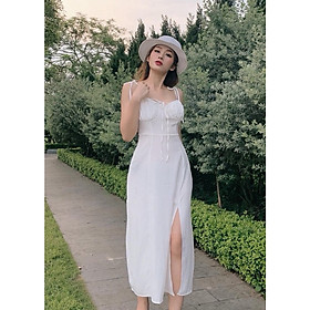 Đầm maxi cột nơ xẻ tà