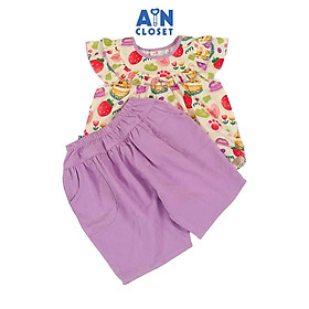 Bộ quần áo Lửng bé gái họa tiết Bánh Sinh Nhật Tím cotton - AICDBGNKC30D - AIN Closet