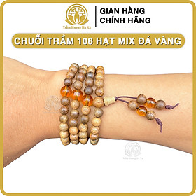 Vòng tay chuỗi tràng 108 hạt phong thủy trầm hương HÀ XÁ mix đá màu theo mệnh kim mộc thủy hỏa thổ đeo tay cặp đôi nam nữ may mắn bình an tài lộc