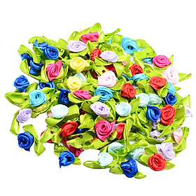 100 Pieces Mini Satin Ribbon Flowers Rose Leaf Decoration Craft DIY