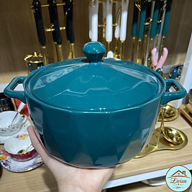 Mua Tô sứ cao cấp chịu nhiệt có tay cầm kèm nắp họa tiết kim cương - KÈM ẢNH THẬT-HÀNG CÓ SẴN