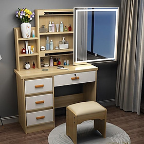 Mua Bàn trang điểm đèn led 3 chế độ màu   Bàn phấn gỗ kèm gương đèn led cảm biến thông minh