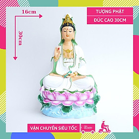 Mua Tượng Phật Quan Thế Âm Bồ Tát ngồi vẽ sắc màu nguyên khối - Cao 30cm