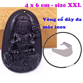 Mặt Phật Phổ hiền đá thạch anh đen 6 cm kèm vòng cổ dây da đen - mặt dây chuyền size lớn - XXL, Mặt Phật bản mệnh