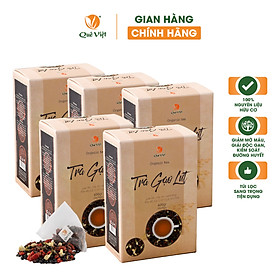 Combo 5 Trà Gạo Lứt Quê Việt + tặng bộ ấm pha trà thủy tinh - Hộp 600g (20 túi x 30g)