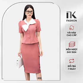 Set Chân Váy Hai Lớp Cơ Bản Và Áo Phối Cổ Nơ NK Fashion Thiết Kế Sang Trọng, Chất Liệu Vải Nhập Khẩu Hàn Mềm Mại NKBD2201002