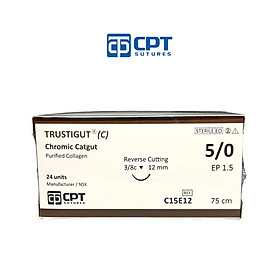 Chỉ phẫu thuật tự tiêu tan chậm CPT Trustigut (C) Chromic Catgut số 5/0 - C15E12