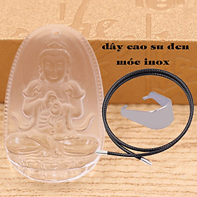 Mặt Phật Đại nhật như lai pha lê trắng 3.6 cm kèm móc và vòng cổ dây cao su đen, Mặt Phật bản mệnh