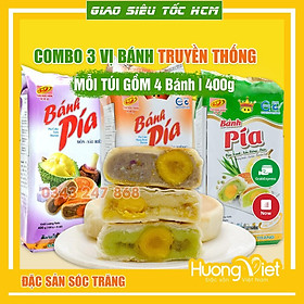 Combo 3 vị bánh pía sầu riêng truyền thống Tân Huê Viên đậu xanh, khoai