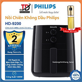 Nồi Chiên Không Dầu Philips HD9200 - 4.1Lit/1400W - Hàng Chính Hãng