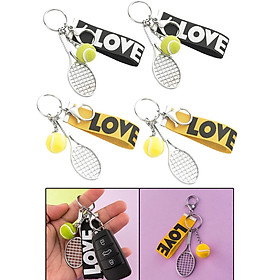 4x Mini Novelty Tennis Racket Keychain Alloy 3D Fashionable Exquisite Lightweight Tennis Ball Racquet Key Ring for Clubs Lovers