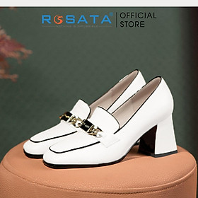 Giày cao gót nữ ROSATA RO457 mũi vuông xỏ chân êm ái gót vuông cao 5cm xuất xứ Việt Nam - Kem
