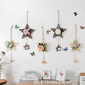 Mua Phụ kiện treo tường Set ngôi sao 5 cánh có gắn hoa kèm đèn LED treo tường trang trí phòng ngủ  bàn học   nhà cửa