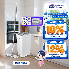 Combo 3 Bông Lau + 1 Bộ Lau Nhà MyJae Đài Loan Sợi Microfiber 2 Ngăn Tự Vắt Xoay 360 Độ Thông Minh 123cm