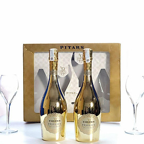 Hộp quà 2 chai vang Sparkling PROSECCO MILLESIMATO GOLD (KÈM 2 LY)