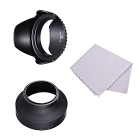 67mm Lens Hood Set with Tulip Flower Lens Hood + Collapsible Rubber Lens Hood + Lens Cleaning Cloth Replacement for