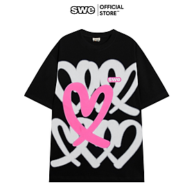 SWE - Áo thun  HEARTS TEE 2023 cotton thoáng mát thời trang chính hãng - Đen - M