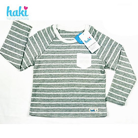 Áo cotton kẻ dài tay ranglan Haki