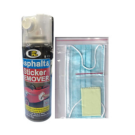 Chai xịt tẩy keo decal, băng dính, keo dán, nhựa đường.. Asphalt & Sticker Remover - Bosny B130 - 435 cc - nhập khẩu Thái Lan (tặng kèm khăn lau và khẩu trang bằng vải không dệt)