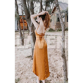 Đầm maxi biển 2s hở lưng xẻ tà