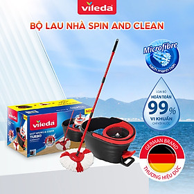 Hình ảnh Cây lau nhà VILEDA Turbo Easy Wring&Clean đầu lau tam giác, xô giặt quay bằng chân, thêm 2 bông lau