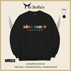 Áo sweater thu đông form rộng in chữ Hài Hước "Đồng nhiệp cùng nhau tạo nghiệp" Mr.buffalo - [HN52] Áo Đen, [HN52] Áo Đen