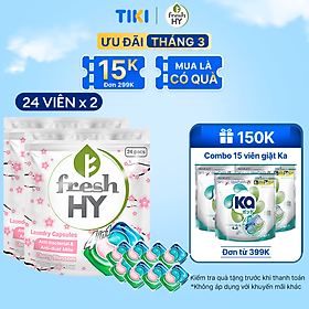 Combo 2 Túi Viên Giặt Xả Tiện Lợi 4 trong 1 Fresh Hy Hương Hoa Công Nghệ Nhật Bản (24 Viên/ Túi)