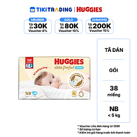 Tã/bỉm dán sơ sinh Huggies Skin Perfect NB 38 miếng với 2 vùng thấm giảm kích ứng da