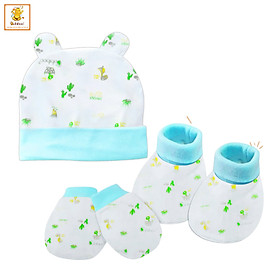 Set bao tay-bao chân- nón sơ sinh BABIBOO chất cotton in hình dễ thương - BBC26