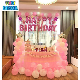 Hình ảnh Combo Trang Trí Tiệc Sinh Nhật Cho Bé Trai Gái 2 Rèm Kim Tuyến, Bóng Bay Chữ Happy Birthday và 50 Bong bóng tròn CB06