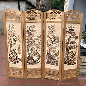 Mua bình phong khung gỗ hoa văn cắt cnc nền mành 180x200 AT009