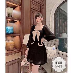 Bigsize 60-90KG vmart Đầm phối nơ ngực D564 hàng Quảng Châu cao cấp chiết eo giấu bụng