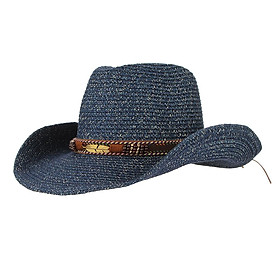Unisex Western Style Straw Cowboy Cowgirl Hat Wide Brim Sun Hat Khaki