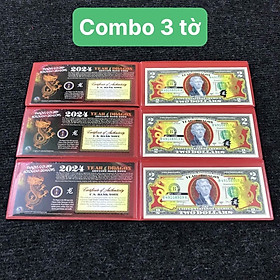 Combo 3 tờ lưu niệm 2 Đô Hình Con Rồng Mạ Vàng 2024 - SP005884