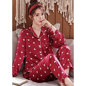 Đồ bộ mặc nhà pijama Nữ phi bóng chấm trái tim nhỏ gắn kết yêu thương-88216