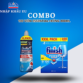 Combo Dầu làm bóng finish 800ml+Viên rửa bát Finish All in one 100v dùng cho Máy rửa bát 