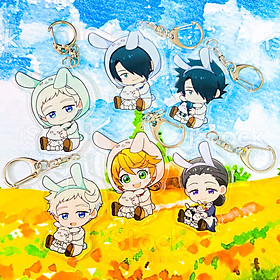( Mica trong acrylic ) Móc khóa in hình MIỀN ĐẤT HỨA ver TAI THỎ The Promised Neverland anime chibi xinh xắn (MẪU GIAO NGẪU NHIÊN)