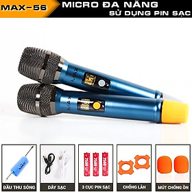 Mua Micro không dây đa năng karaoke Max 56 Nâng cấp từ Max 39 Hút âm tốt chốg hú hiệu quả Sạc pin ngay trên mic Led màn hình