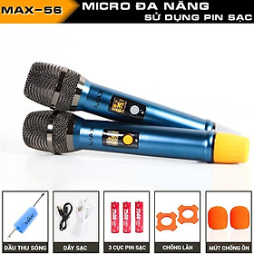 Micro Không Dây Karaoke Max 36 & Max 56, Pin Sạc, Mẫu Mới 2023, Màn Hình LED, Chống Hú Tốt, Hát Nhẹ, Sóng Mạnh