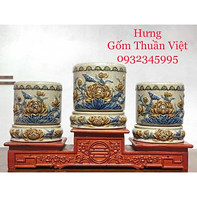 Bát Hương Thờ Cúng Cao Cấp Men Rạn Đắp Nổi Bát Tràng - Vẽ Rồng – Sen , có bán riêng bát hương và chân đế bát hương