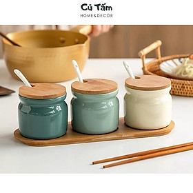 Mua Lọ đựng gia vị  hũ gia vị bằng sứ cao cấp kèm kệ sắt và thìa