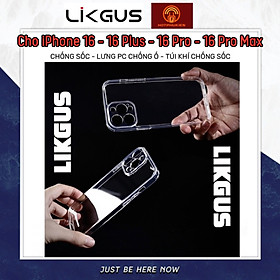 Ốp lưng chống sốc bảo vệ màng camera cho iPhone 16, 16 Plus, 16 Pro, 16 Pro Max hiệu Likgus Camshield - Thiết kế trong suốt, chống ố vàng - Hàng nhập khẩu - iPhone 16 Plus