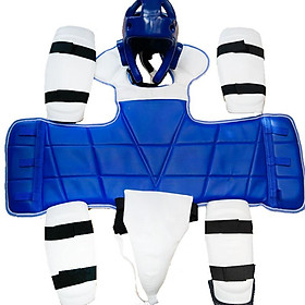 WTF Taekwondo Găng tay Karate Vest Body Protector Sparring Gear Arm Shin Bảo vệ ngực Bảo vệ Mũi MMA Bộ thiết bị kickboxing Color: 6 piece Set blue Size: 150-170cm
