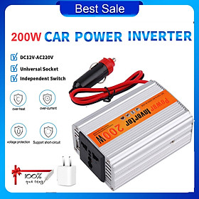 Kèm Củ Sạc - Bộ Chuyển Đổi Nguồn Điện Cao Cấp DC 12V sang AC 220V Công Suất 200W Sử Dụng Trên Ô Tô Tích Hợp 1 Cổng Sạc USB 5,5V - 1A