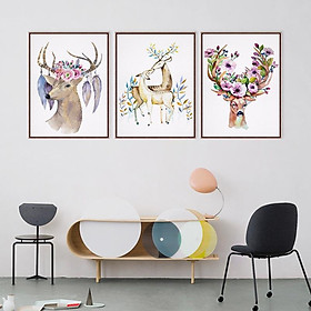Bộ 3 tranh canvas treo tường Deer art