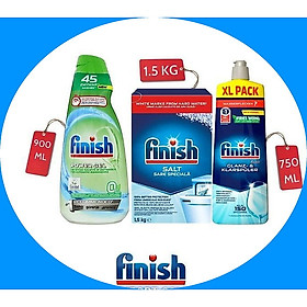 Combo Nước rửa bát cho máy 650ml + Muối rửa bát Finish 1.2kg + Nước làm bóng finish 1150ml