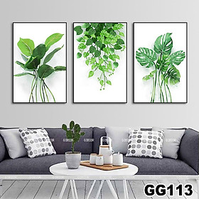 Mua Tranh treo tường canvas 3 bức phong cách hiện đại Bắc Âu 69  tranh lá trang trí phòng khách  phòng ngủ  phòng ăn  spa