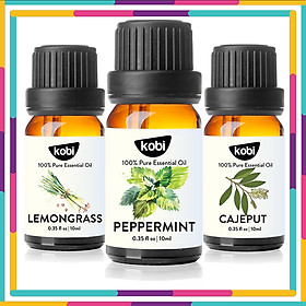 Combo Tinh Dầu Sả Chanh Kobi (10ml) + Tinh Dầu Bạc Hà Kobi (10ml) + Tinh Dầu Tràm Gió Kobi (10ml) - Tinh Dầu Thiên Nhiên Nguyên Chất, Giúp Giảm Stress, Xua Đuổi Côn Trùng Và Khử Mùi Hiệu Quả, Thích Hợp Dùng Với Đèn Xông Và Máy Khuếch Tán